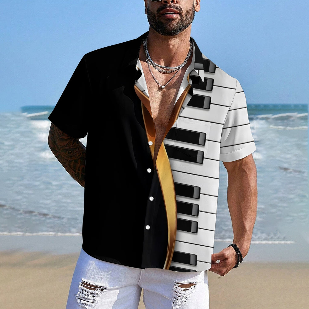 Piano Keys Music Texture Casual Short Sleeve Shirt 2401000406