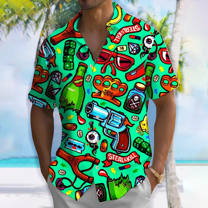 Geometric Vacation Button Casual Short Sleeve Shirt