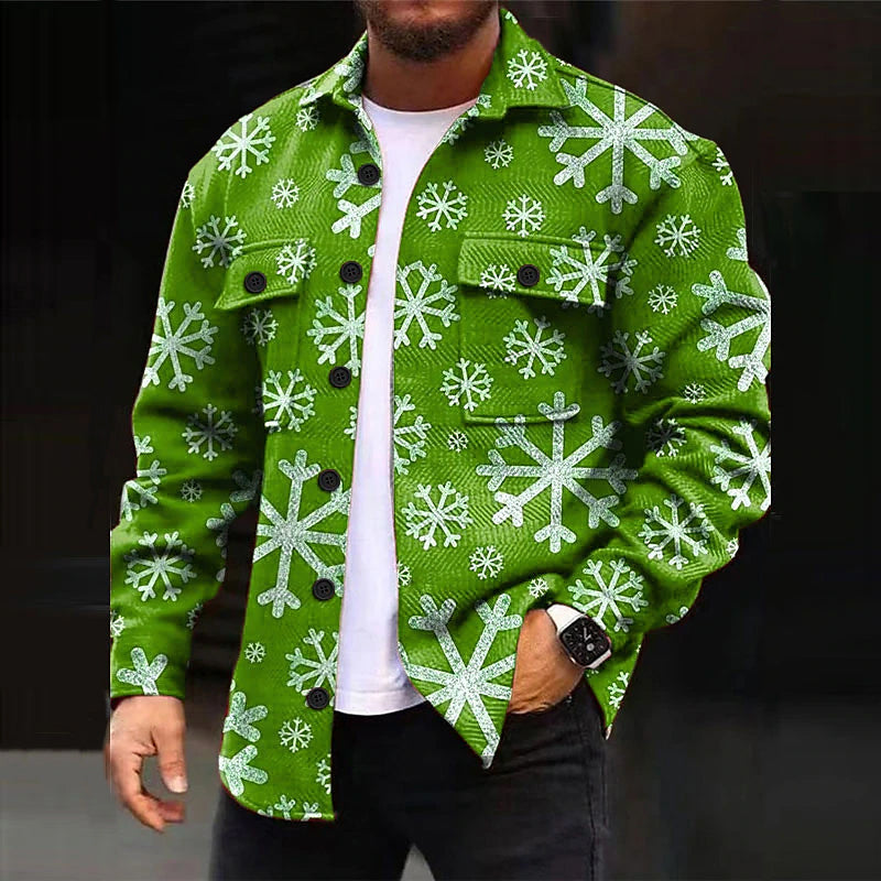 Men's Christmas Scene Printed Long Sleeve Jacket