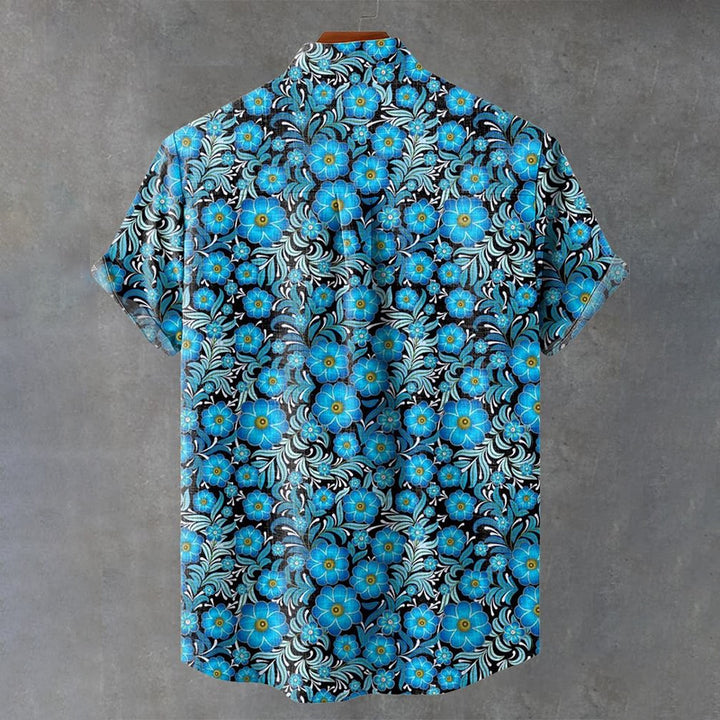 Small Blue Flowers Vintage Print Casual Shirt