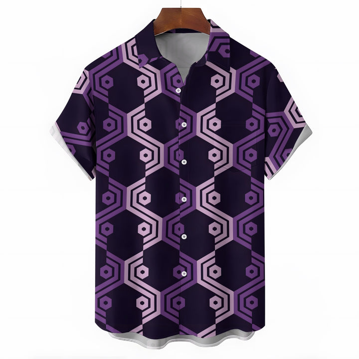 Men's Symmetrical Purple Plaid Short Sleeve Shirt 2304102520