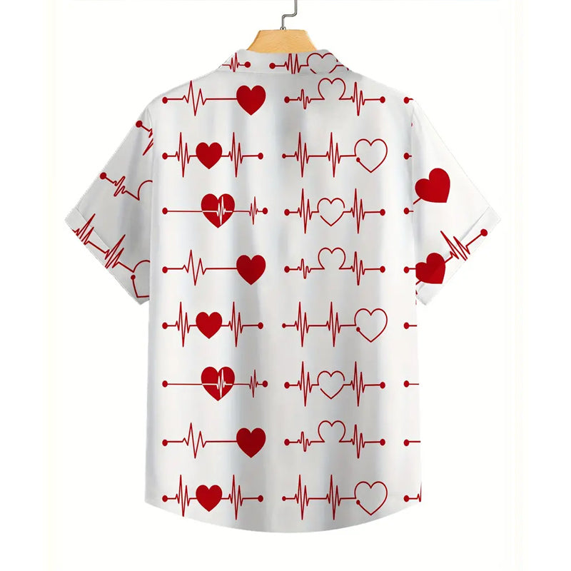 Men's Valentine's Day Love Print Short-sleeved Shirt