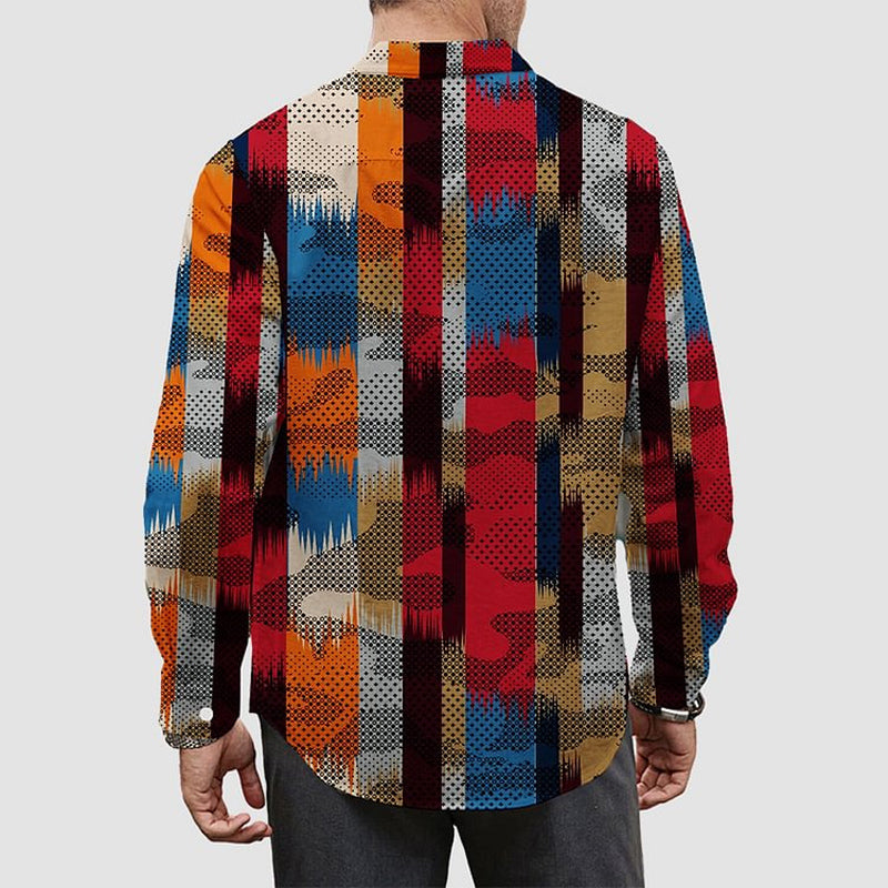 Men's Colorful Stripes Print Long Sleeve Shirt