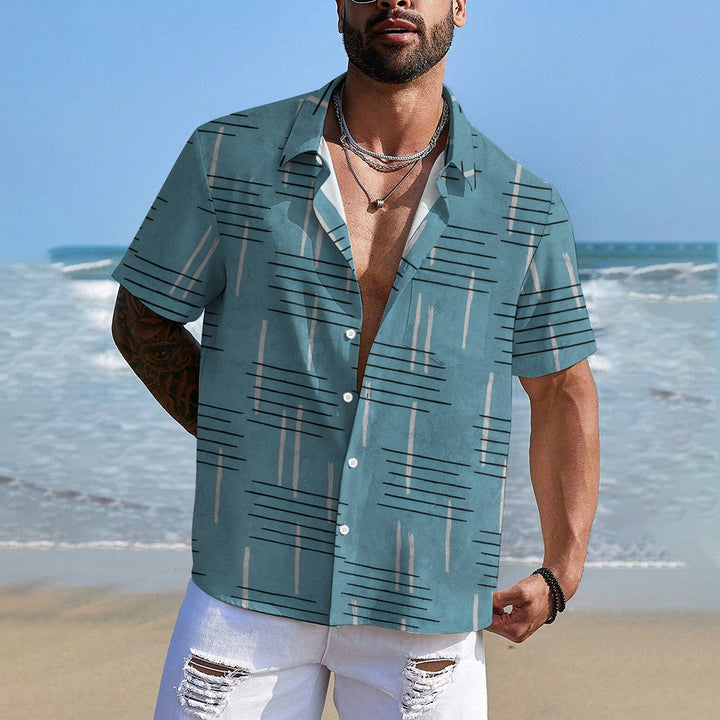 50's Retro Geometric Line Print Casual Vacation Shirt 2406000044