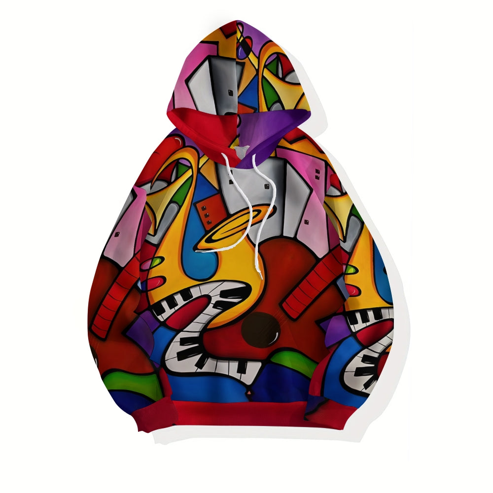 Musical Instruments Abstract Geometric Print Plue Size Printed Hoodies