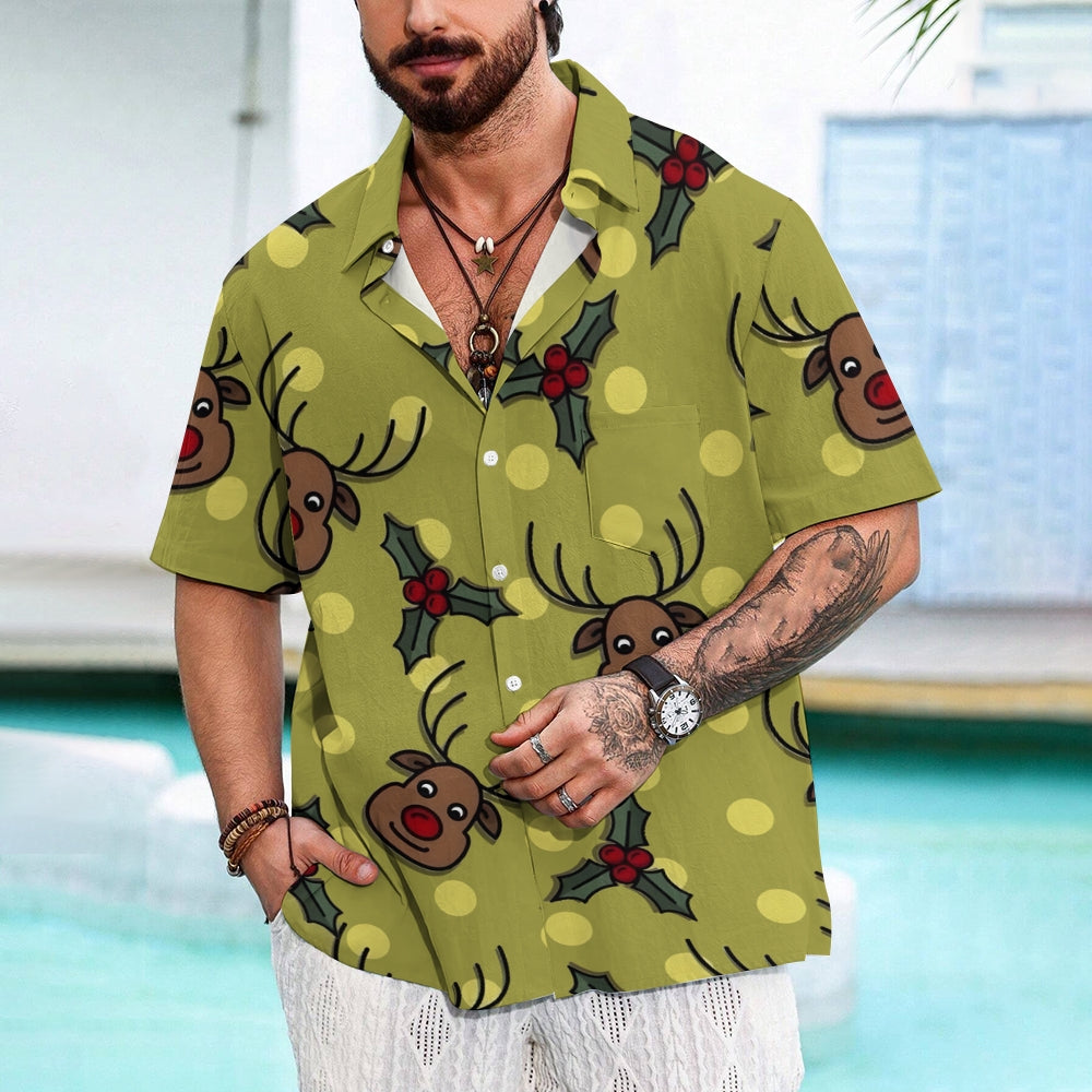 Christmas Elk Polka Dot Casual Short Sleeve Shirt 2409009567