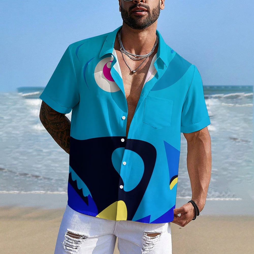 Men's Cartoon Blue Tang Casual Short Sleeve Shirt 2410007933