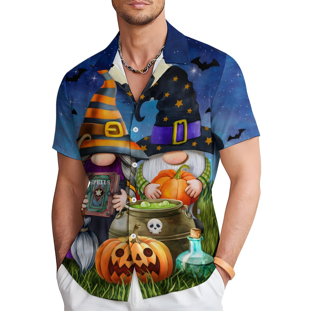 Halloween Gnome Print Casual Oversized Short Sleeve Shirt 2407005543