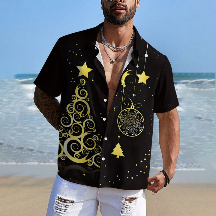 Christmas Tree Star Print Short Sleeve Shirt 2409010799