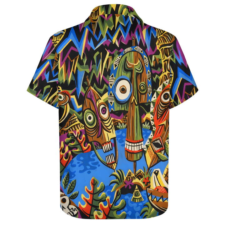 Men's TIKI Art Print Casual Short Sleeve Shirt 2404000288