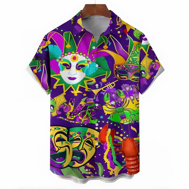 Mardi Gras Mask Casual Short Sleeve Shirt 2412003180