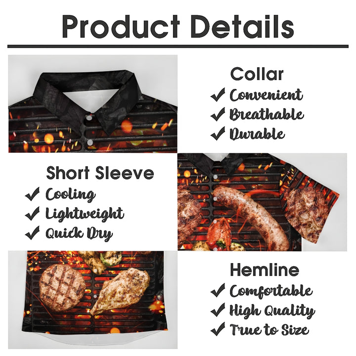 BBQ Food Print Casual Large Size Short Sleeve Shirt 2408002710