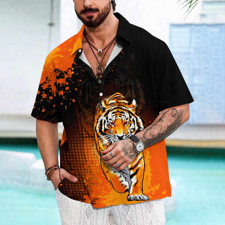 Men's Tiger Art Print Casual Short Sleeve Shirt 2411003581