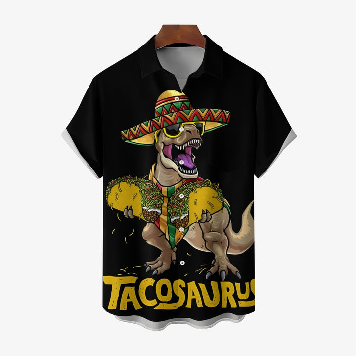 Men's Mexican style Tyrannosaurus Rex TAKO Casual Short Sleeve Shirt 2403000814