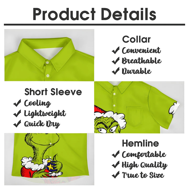 Christmas Green Monster Cartoon Casual Large Size Short Sleeve Shirt 2407004226