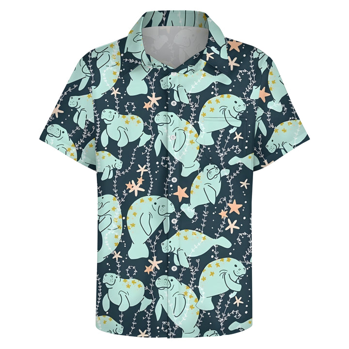 Men's Manatee Printed Hawaiian Casual Short Sleeve Shirt 2404001060