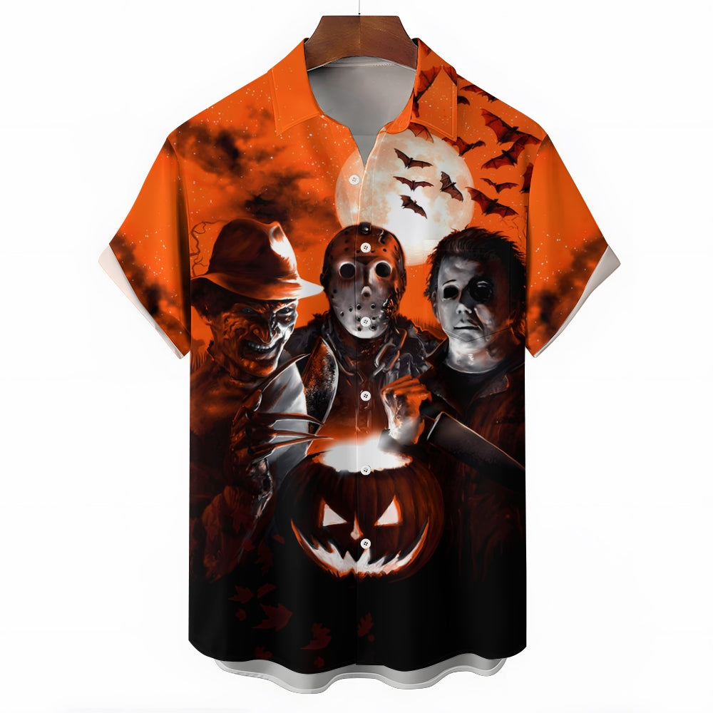 Halloween Horror Character Print Casual Short Sleeve Shirt 2408002740