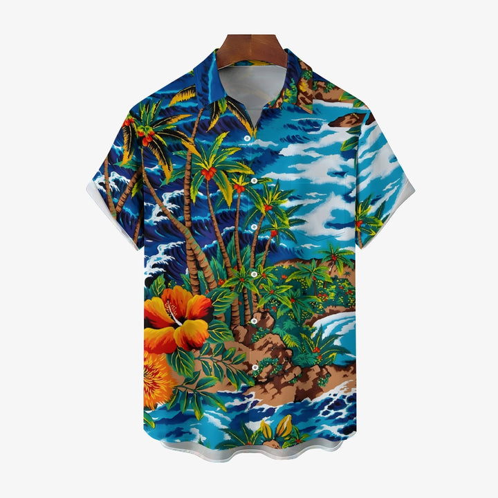 Men's Hawaiian Coconut Tree Casual Short Sleeve Shirt 2403000577