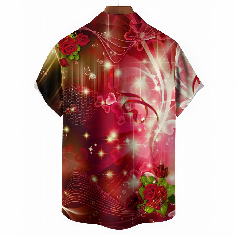 Valentine's Day Love Roses Print Short Sleeve Shirt 2412007602