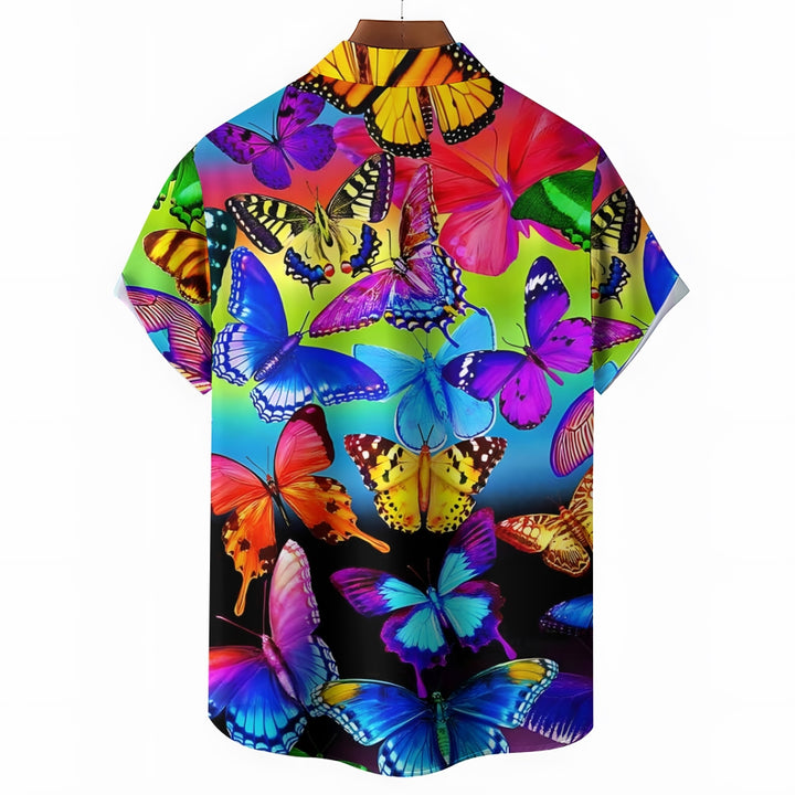 Colorful Butterfly Print Casual Oversized Short Sleeve Shirt 2407005199