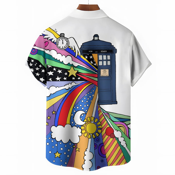 Police Box Rainbow Print Casual Short Sleeve Shirt 2410006767