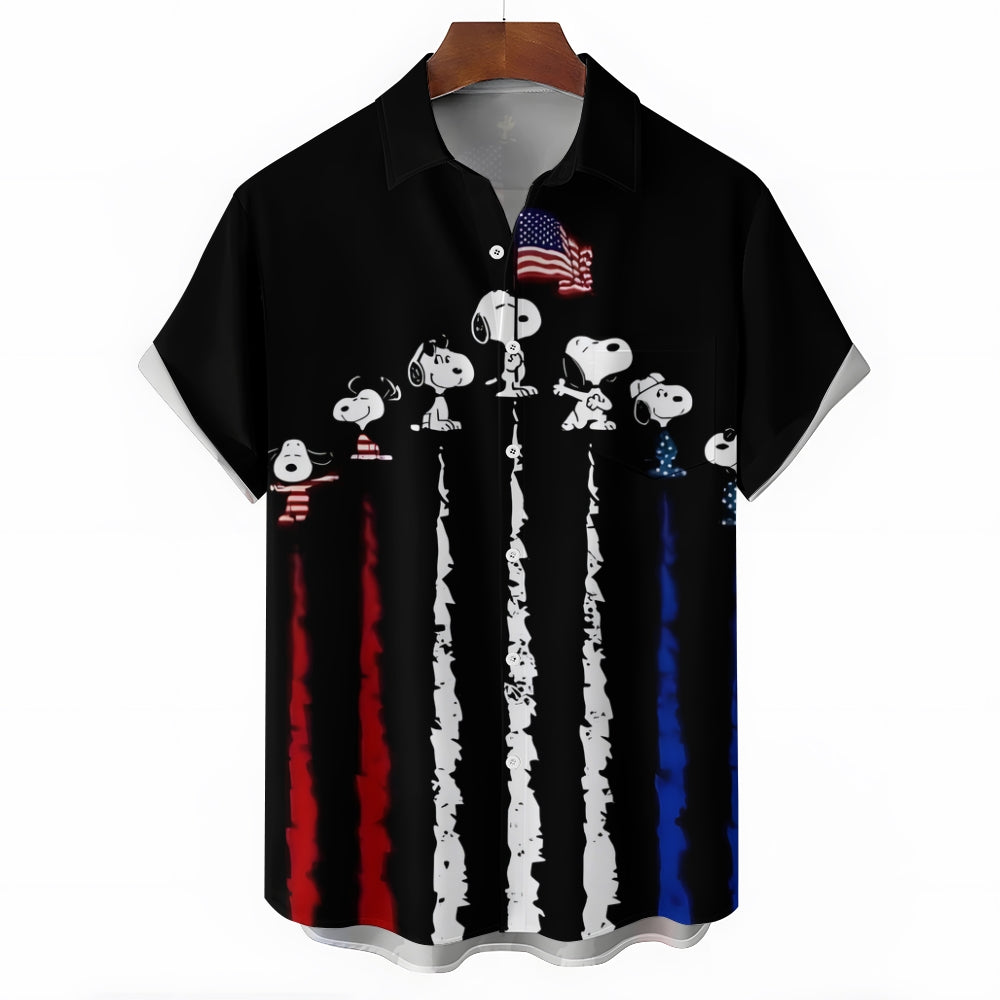 Stars and Stripes Cartoon Character Casual Short Sleeve Shirt 2408000565