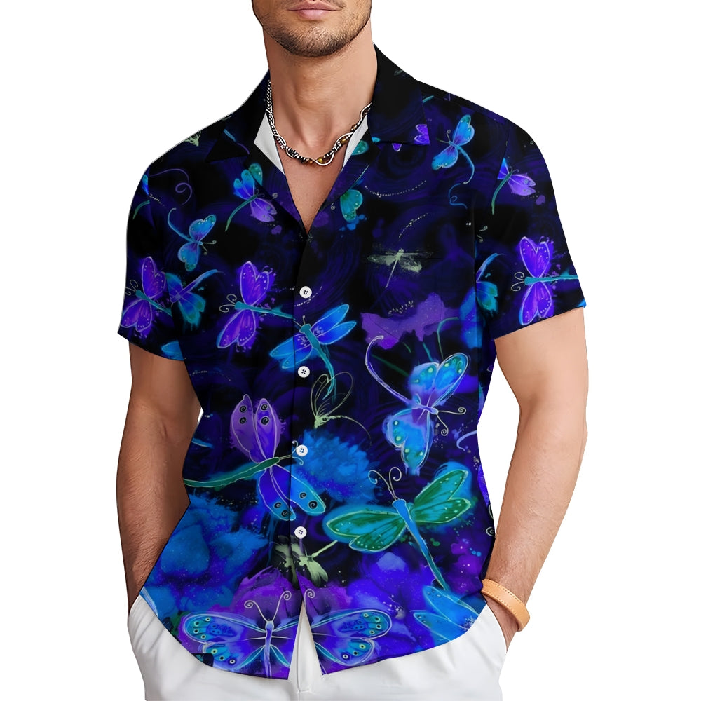 Dragonfly Art Gradient Print Casual Short Sleeve Shirt 2408004661