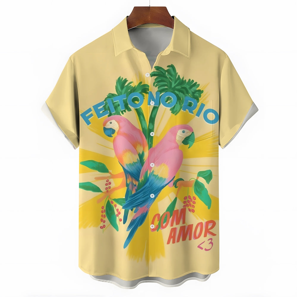 Men's Hawaiian Parrot Casual Short Sleeve Shirt 2404001706