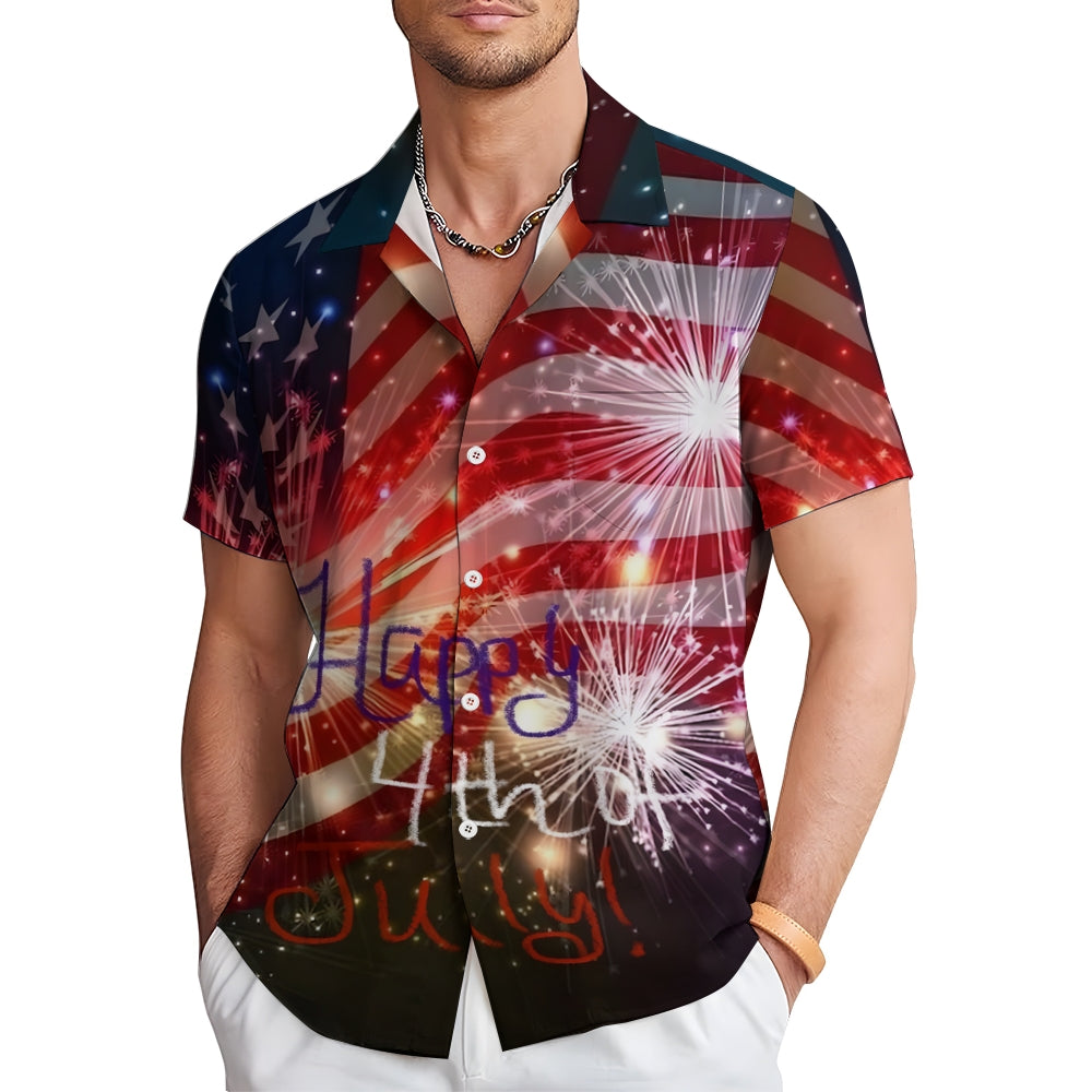 Independence Day Patriotic Print Casual Short Sleeve Shirt 2408002699