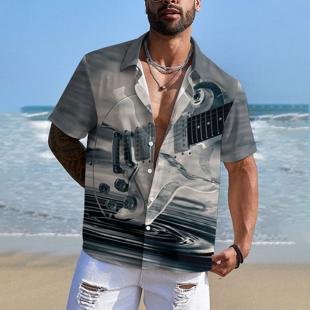 Guitar Print Casual Oversized Short Sleeve Shirt 2406003210