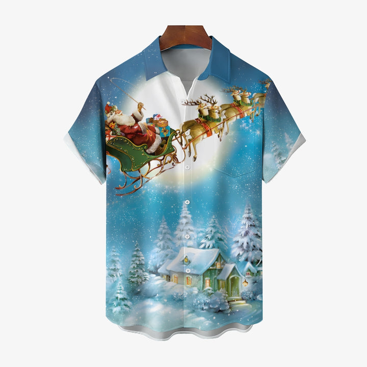 Santa Claus Christmas Print Short Sleeve Shirt 2411004010