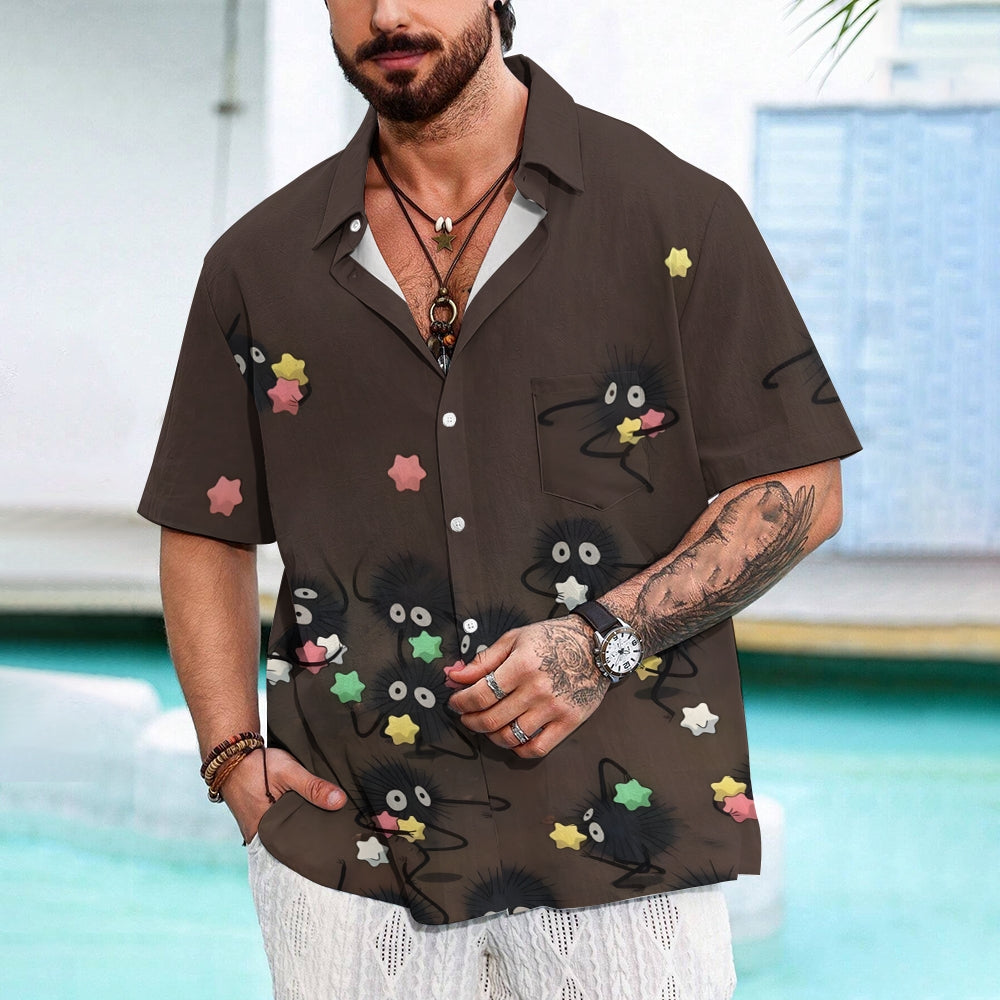 Cartoon Coal Briquettes Print Casual Short Sleeve Shirt 2408008992