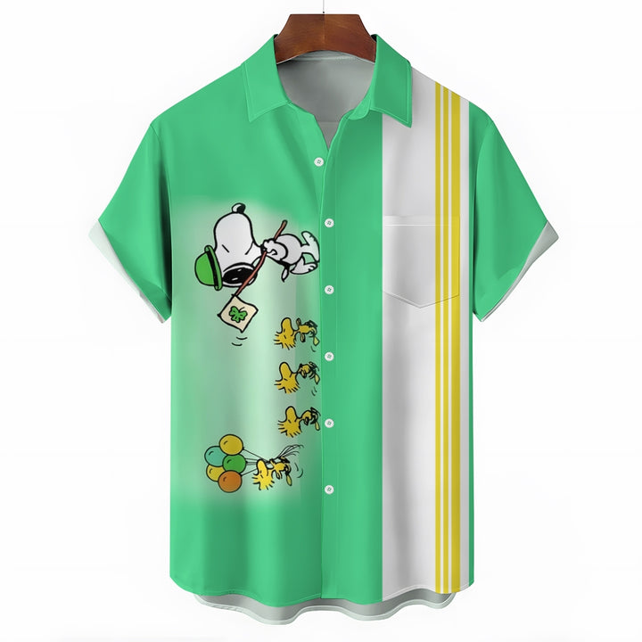 St. Patrick's Day Cartoon Dog Print Casual Short Sleeve Shirt 2412004896