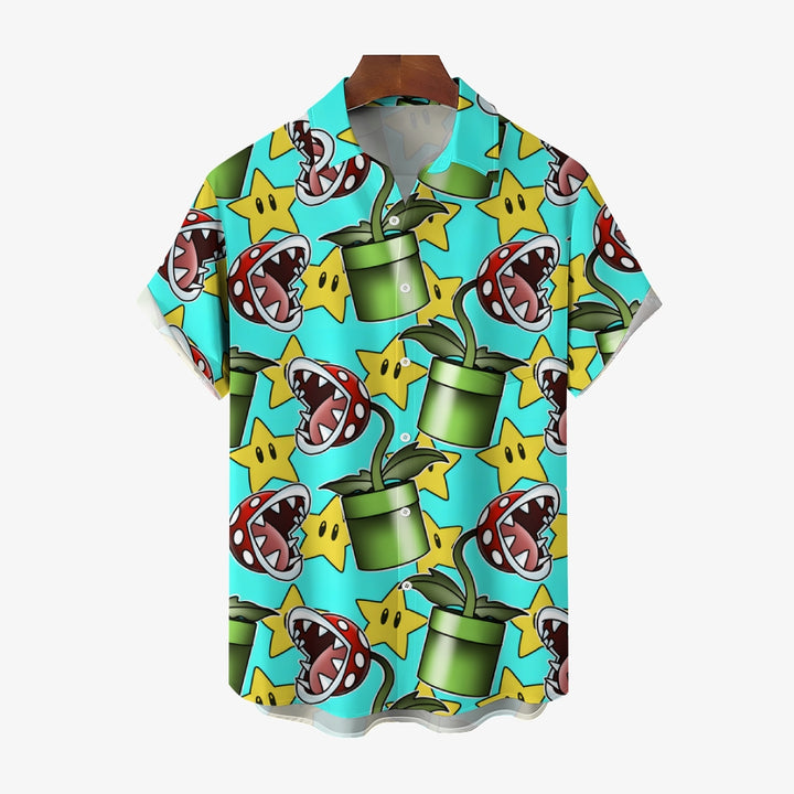 Cartoon Piranha Print Casual Short Sleeve Shirt 2411002276