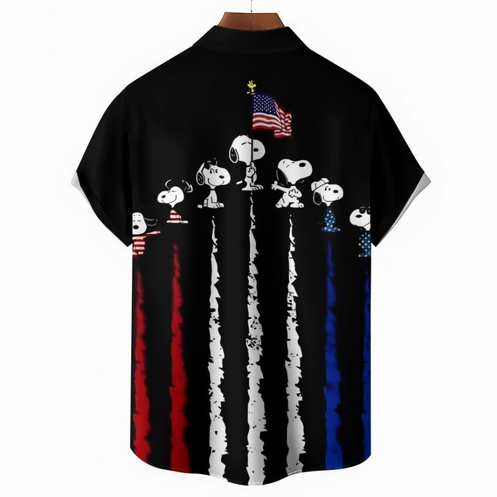 Stars and Stripes Cartoon Character Casual Short Sleeve Shirt 2408000565