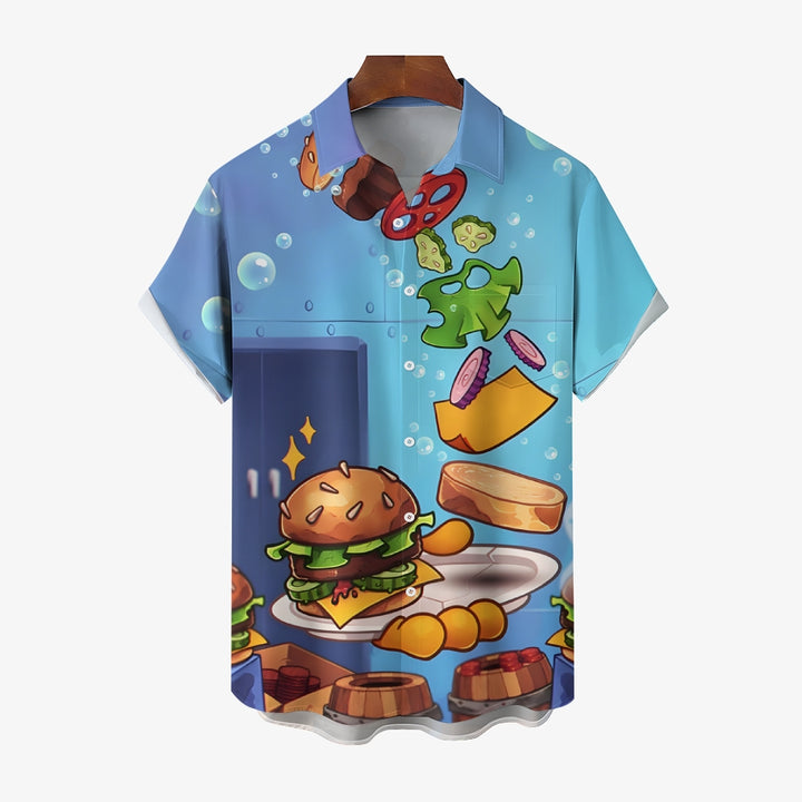 Cartoon Delicious Hamburger Print Casual Short-Sleeved Shirt 2410005570