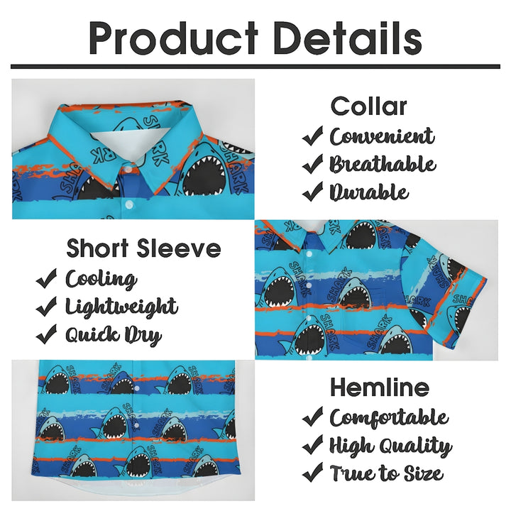 Shark Stripe Print Casual Short Sleeve Shirt 2411005318