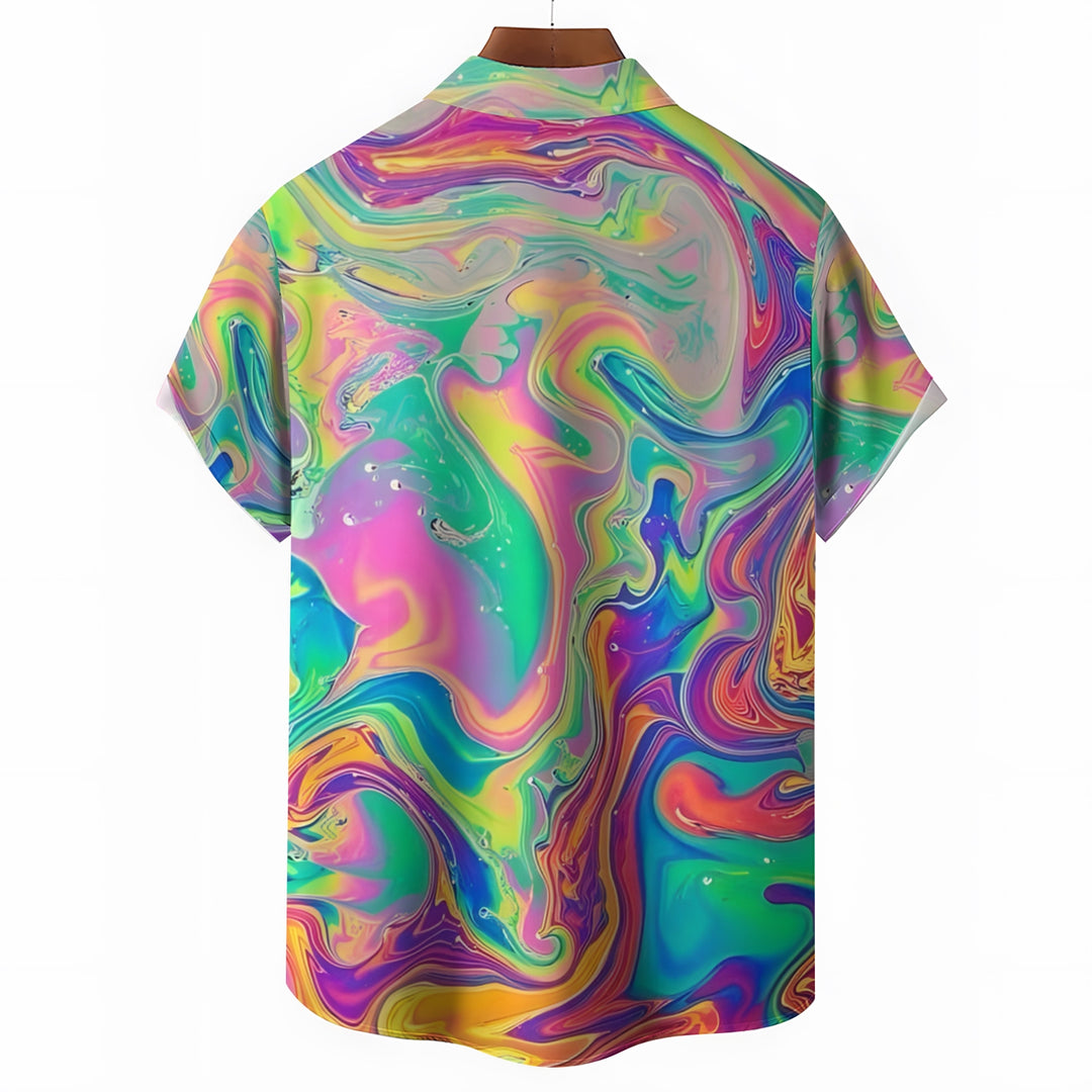 Colorful Fluid Art Print Casual Short Sleeve Shirt 2404001899