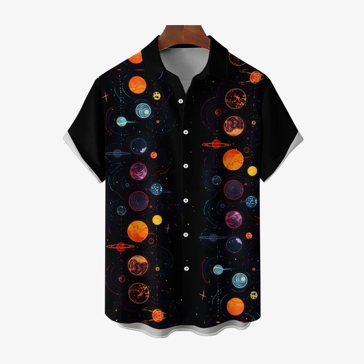 Men's Space Planet Print Casual Short Sleeve Shirt 2404000407