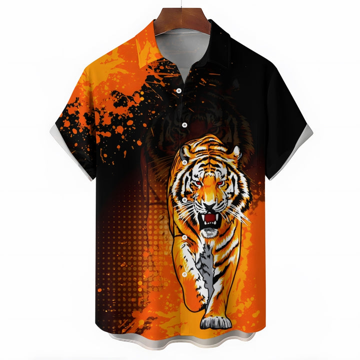 Men's Tiger Art Print Casual Short Sleeve Shirt 2411003581