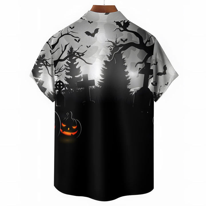 Halloween Jungle Print Casual Short Sleeve Shirt 2408005319