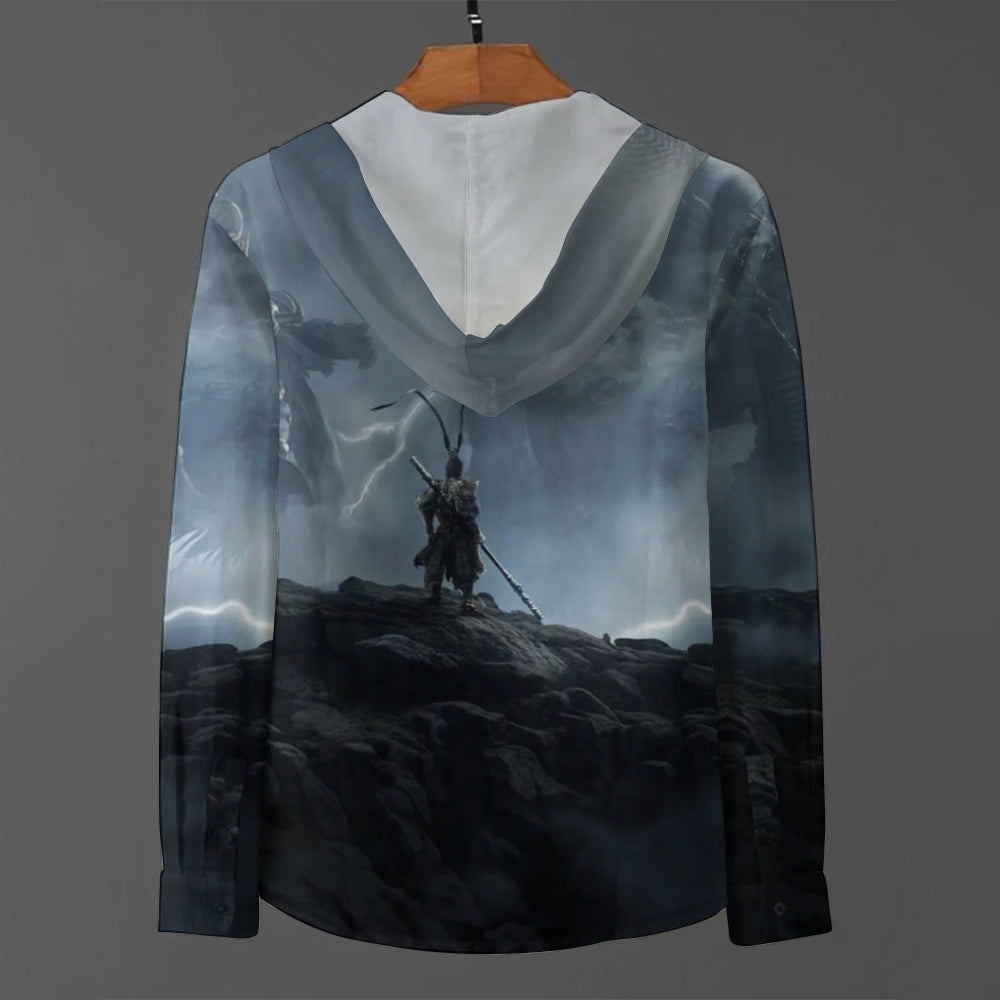 Hooded Half-Open Long-Sleeved Black Myth Wukong Shirt 2408007534