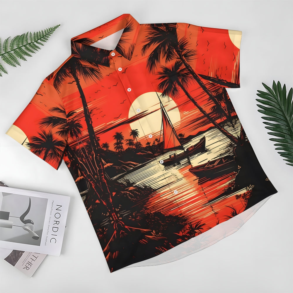 Men's Hawaiian Sailboat Casual Short Sleeve Shirt 2405000208