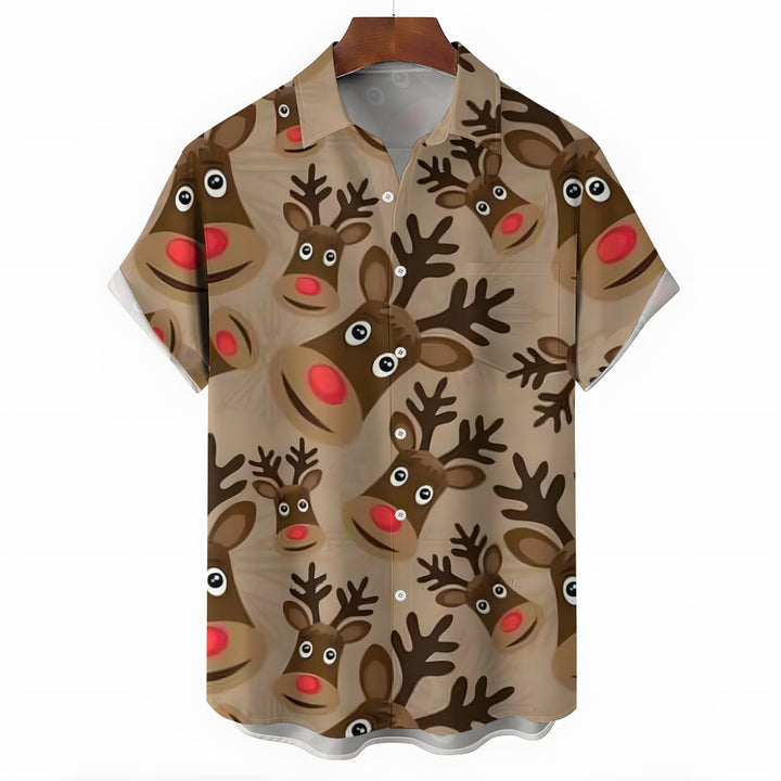 Christmas Elk Casual Short Sleeve Shirt 2409009576