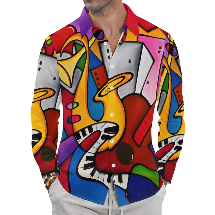 Musical Instruments Abstract Geometric Print Long Sleeve Shirt 2408004928