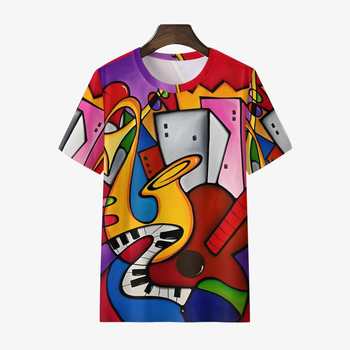 Musical Instruments Abstract Geometric Print Short Sleeve T-Shirt