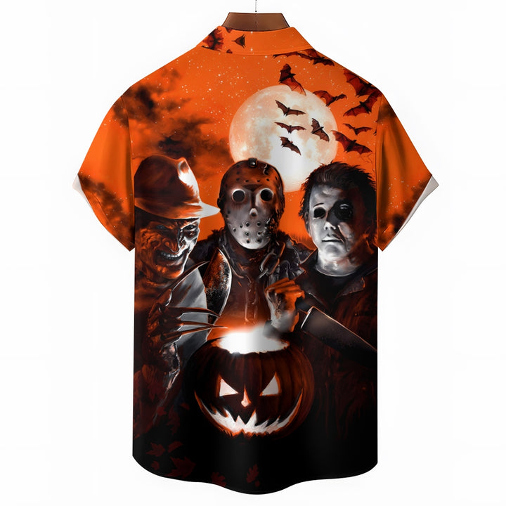 Halloween Horror Character Print Casual Short Sleeve Shirt 2408002740