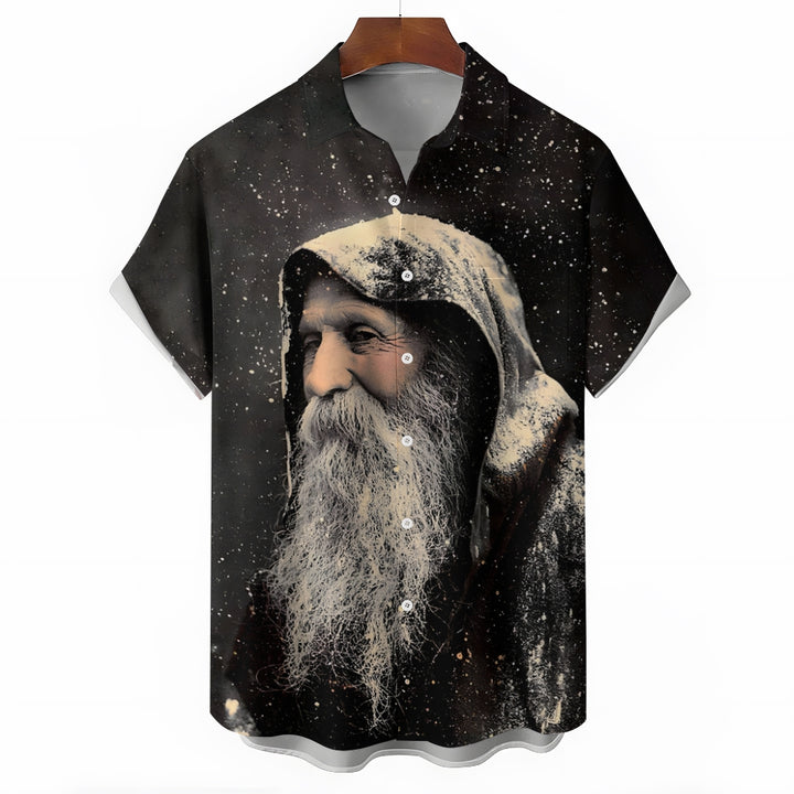 Santa Claus In The Snow Print Short Sleeve Shirt 2410003025