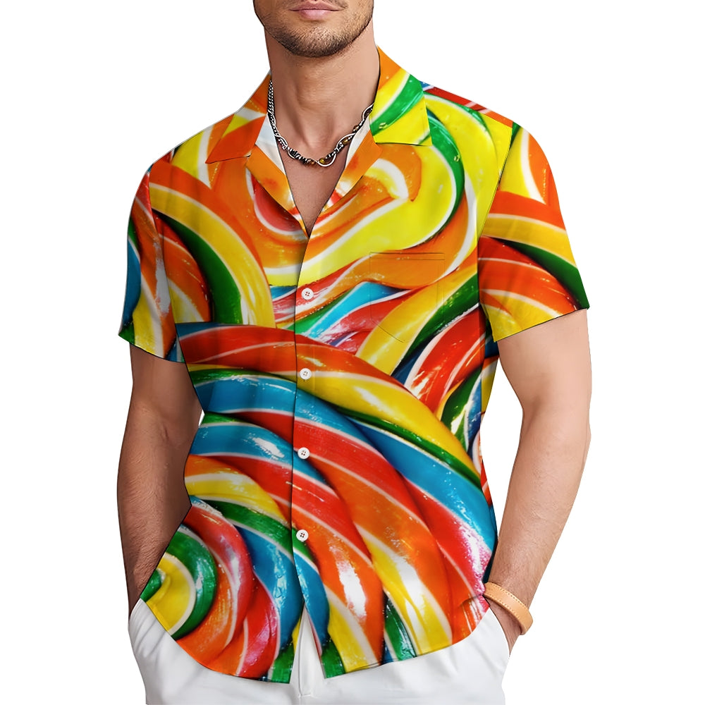 Rainbow Lollipop Print Casual Oversized Short Sleeve Shirt 2407003487