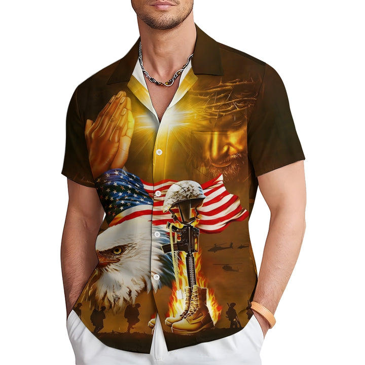 Christian Patriotic Military Print Short Sleeve Shirt 2411004029